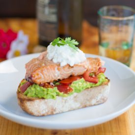 Open Faced Honey Bourbon Salmon