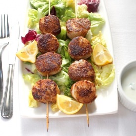 Sea Scallop Skewers with Mint Sauce