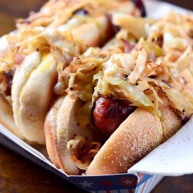 Grilled Brats w/ Warm Cabbage Slaw