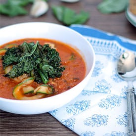 Tomato Basil Zucchini Noodle Soup