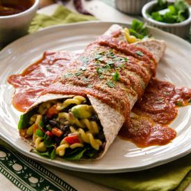Mexican Mac Burrito with Red Sauce