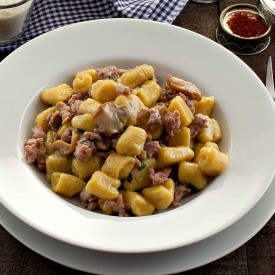 Saffron Potato Gnocchi with Sausage