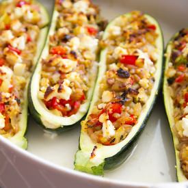 Farro & Red Pepper Stuffed Zucchini