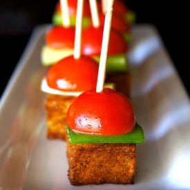 Smoky Potato-Pickled Tomato Bites