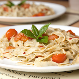 Basil Pasta with Chilli Tomatoes