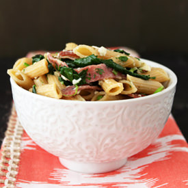 Salami, Feta, and Spinach Pasta