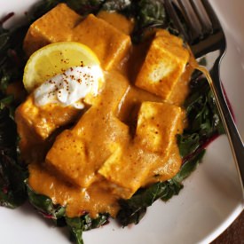 Curry Tofu Over Swiss Chard