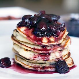Bacon Pancakes with Cherry Syrup