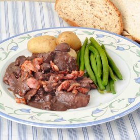 Chicken Livers, Bacon in Red Wine