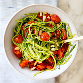 Zucchini Noodles, Pesto, Tomatoes