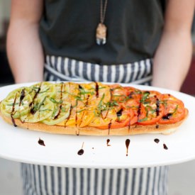 Ombre Tomatoes on Garlicky Bread