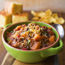 Cheesy Sweet Potato “Skillet Chili”