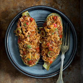 Zucchini Boats w. Rice & Chorizo