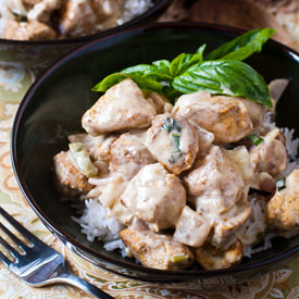 Basil Chicken Coconut Curry Sauce
