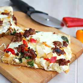 Sausage and Pepper Alfredo Pizza