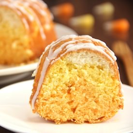 Citrus Candy Corn Bundt Cake