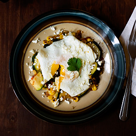 Zucchini with Corn and Fried Egg