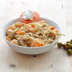 Mushroom Spaghetti with Prawns