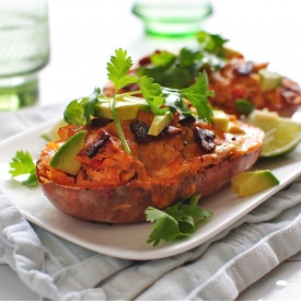 Buffalo Chicken Sweet Potato Boats