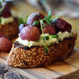 Roasted Grapes and Ricotta Crostini