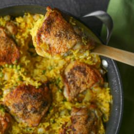 Crispy Chicken Saffron Rice Skillet