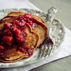 Rhubarb and Raspberry Pancakes