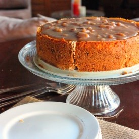 Pumpkin Cheesecake w/ Toffee Sauce