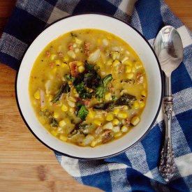 Kale-Spicy Sausage Corn Chowder