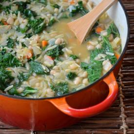 Orzo-White Bean Stoup with Kale