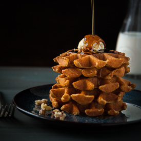 Pumpkin Waffles with Sage Butter