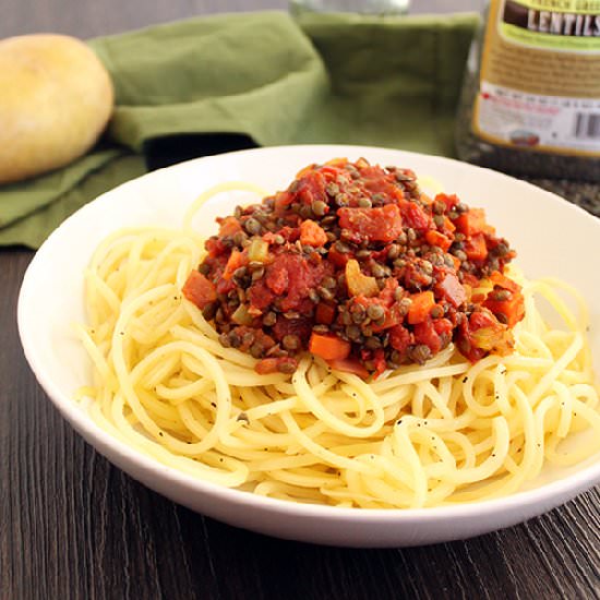 Lentil Bolognese and Potato Noodles