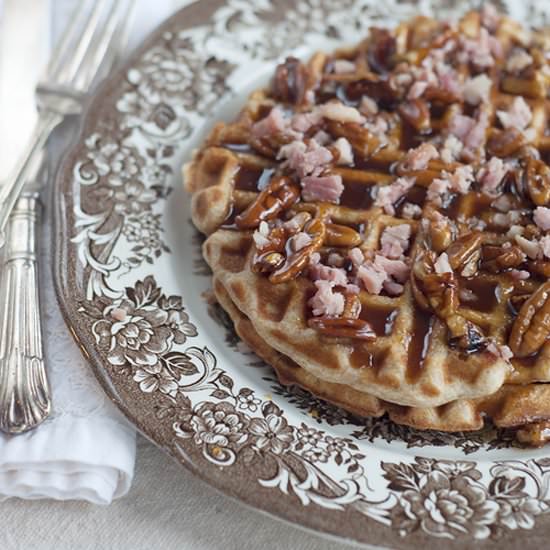 Waffles w/ Ham & Pecan Praline Syrup