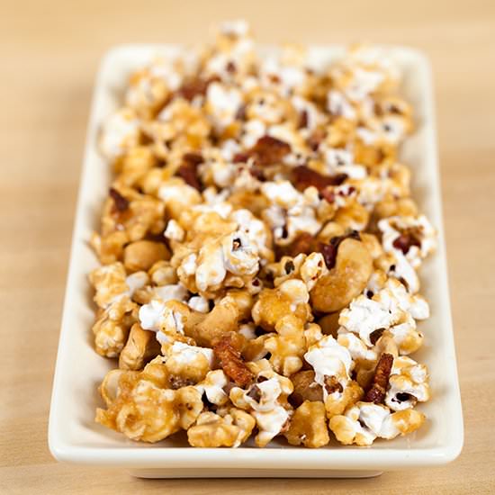 Bacon and Cashew Caramel Corn
