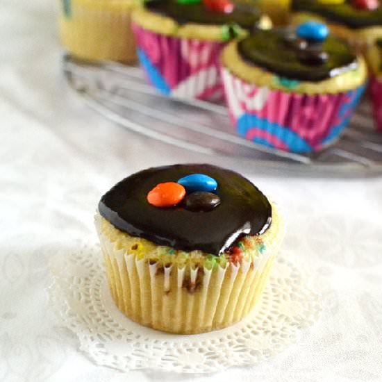 M&M Cupcakes with Fudge Frosting