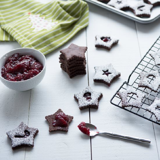 Chocolate Raspberry Linzer Cookies