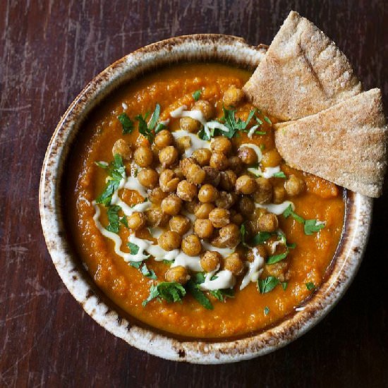 Carrot Soup with Roasted Chickpeas