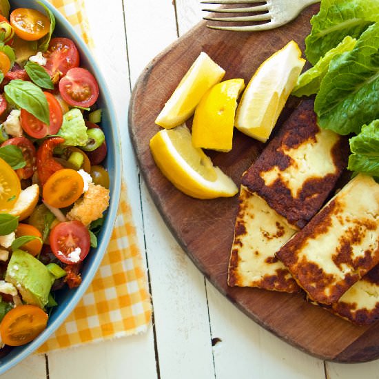 Grilled Halloumi with Tomato Salad