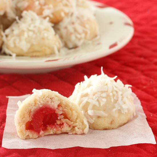 Cherry Coconut Snowball Cookies