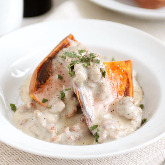 Sausage Gravy over Sweet Potatoes