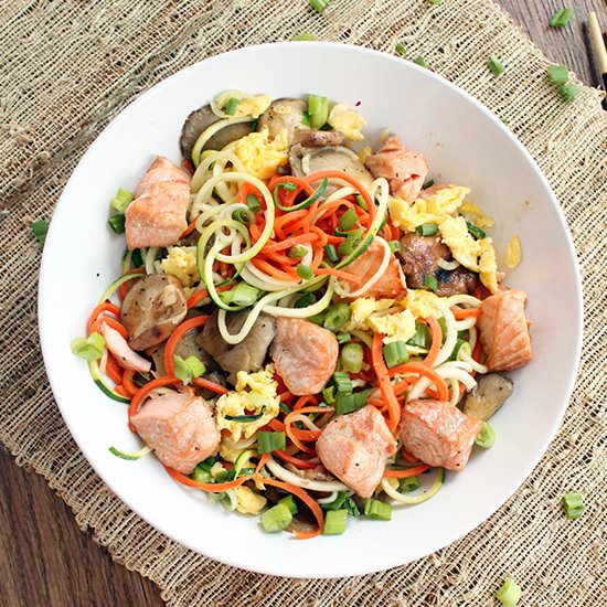 Salmon Ginger Zucchini Noodle Bowl