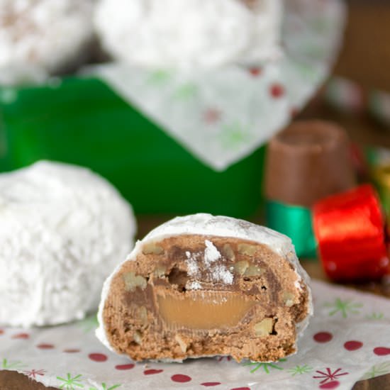 Rolo Stuffed Chocolate Snowballs