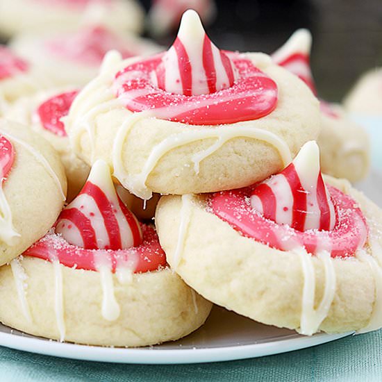 Peppermint Kiss Thumbprint Cookies