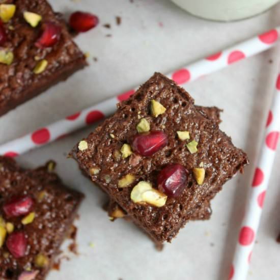 Dark Choc, Pom & Pistachio Brownies