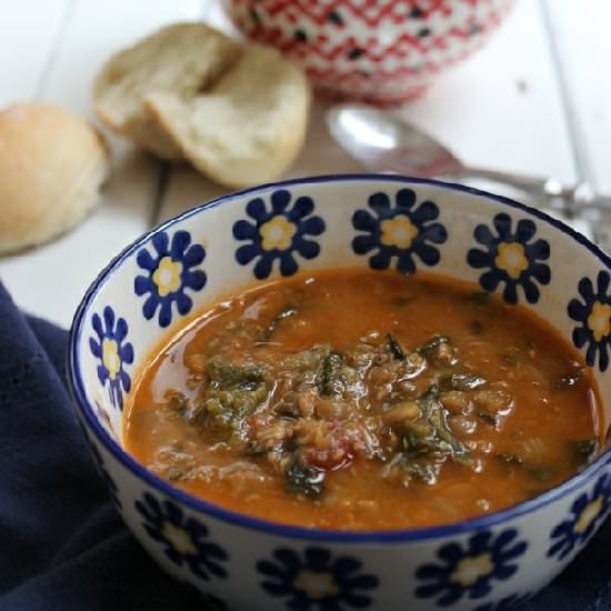 Lentil Spicy Sausage & Spinach Soup