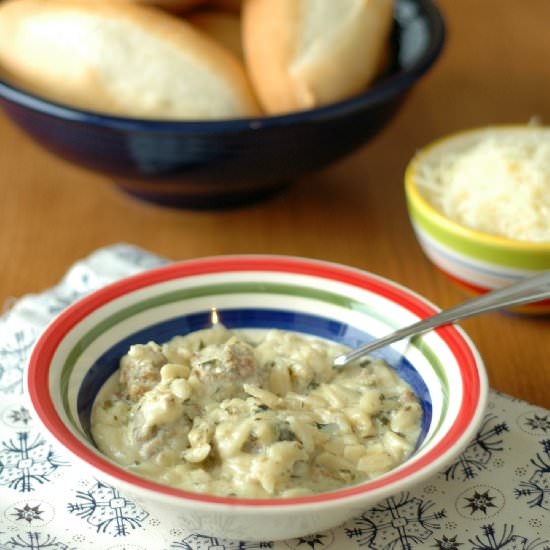 Crockpot Creamy Meatball Orzo Soup