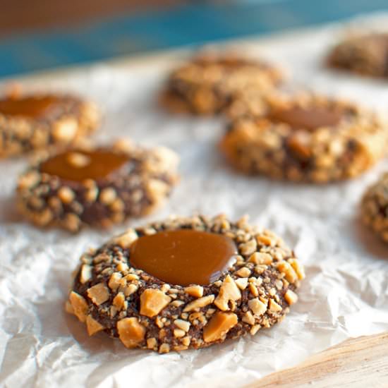 Thumbprint Snickers Cookies