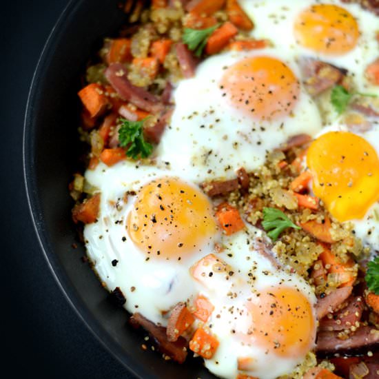 Ham Quinoa Hash with Baked Eggs