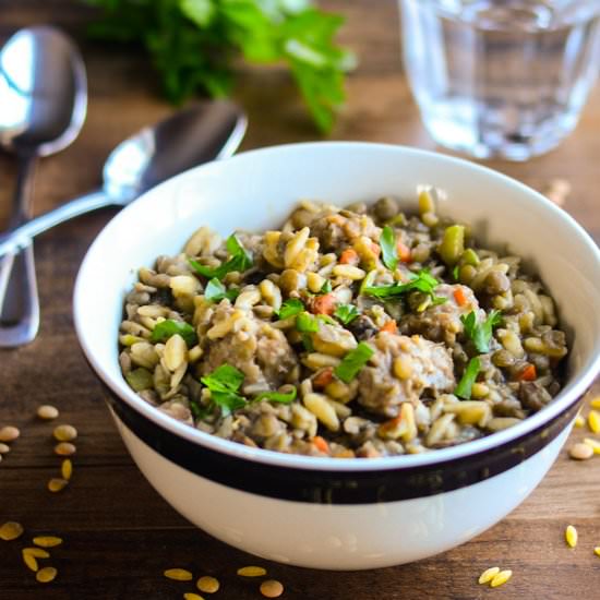Sweet Italian Sausage with Lentils