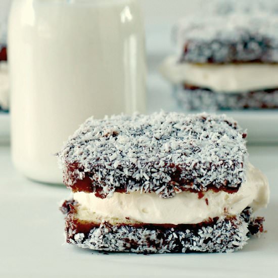 Lamingtons with White Chocolate Cre