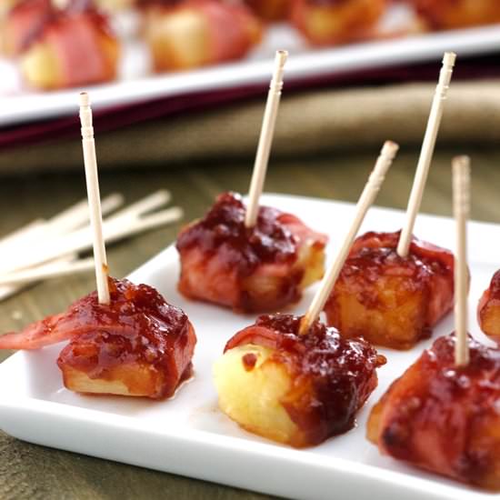 Sweet Sour Bacon wrapped Pineapple